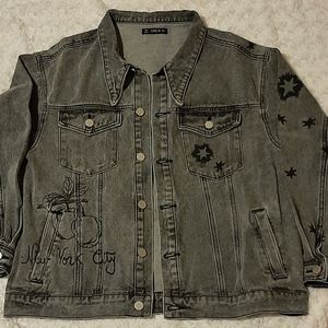 Gray Relaxed Fit Denim Art To Wear Graphic jacket Small Artsy YOLO